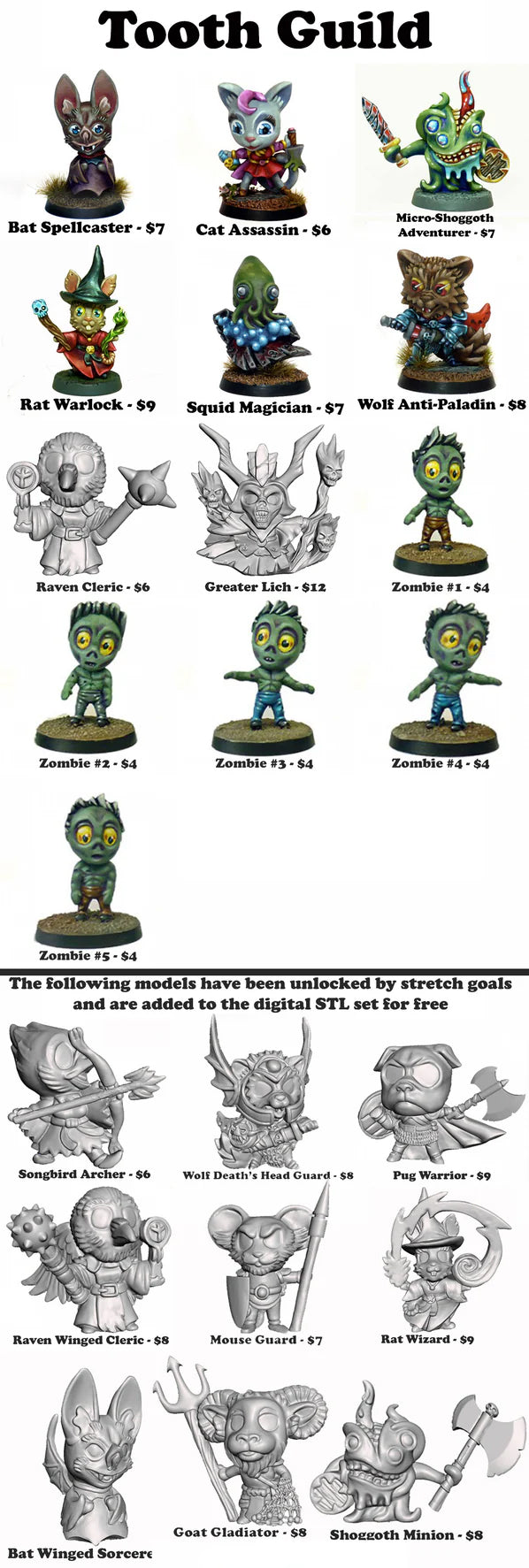 3D Digital STL download - 22 Tooth & Sword - Tooth Guild Chibi models - RPG Animal Adventurers
