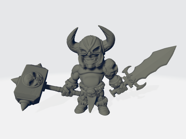 Chibiatures - Barbarian #5 W/Hammer and Sword